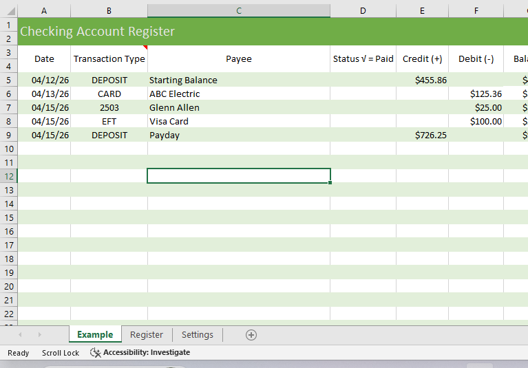 Digital Checkbook Register
